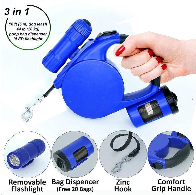 Nightwalk 4.5M Led Light And Waste Bag Dispenser Retractable Dog Leash - PUNK ROCK PETSPET ARTIST 2" Wide Luxury Sharp Spiked Dog Collar, Durable Anti - Biting PU Leather Dog Collar for Large Dogs, Black, XL, Neck for 21 - 24"