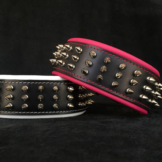 "Silver Giant" collar - PUNK ROCK PETSPET ARTIST 2" Wide Luxury Sharp Spiked Dog Collar, Durable Anti - Biting PU Leather Dog Collar for Large Dogs, Black, XL, Neck for 21 - 24"